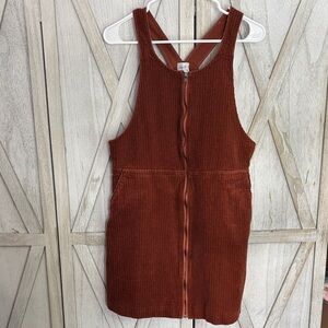Rust Corduroy Zip-Up Overall Dress from Cozy Co Large